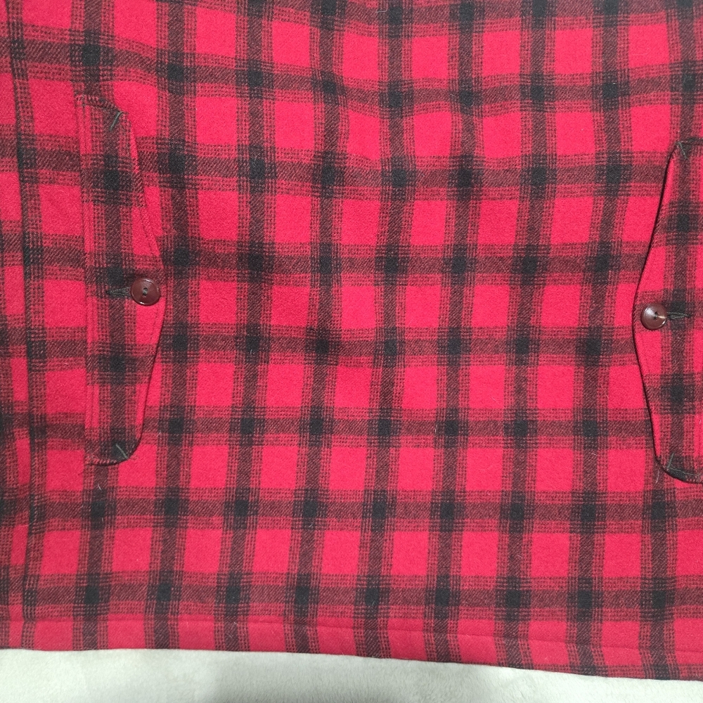 Vtg Woolrich Hunting Jacket Red Buffalo Plaid Mackinaw Sz.38 Back Game Pouch - Picture 7 of 11